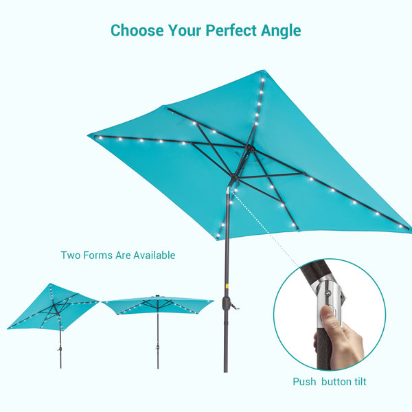 Arlmont & Co. Doralene 120'' x 78'' Rectangular Lighted Market Umbrella